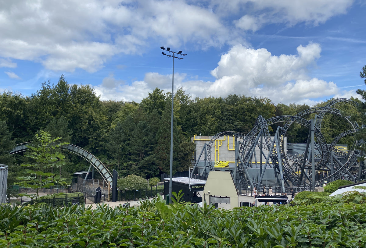 The Smiler and Oblivion roller coasters in the X-Sector area of Alton Towers