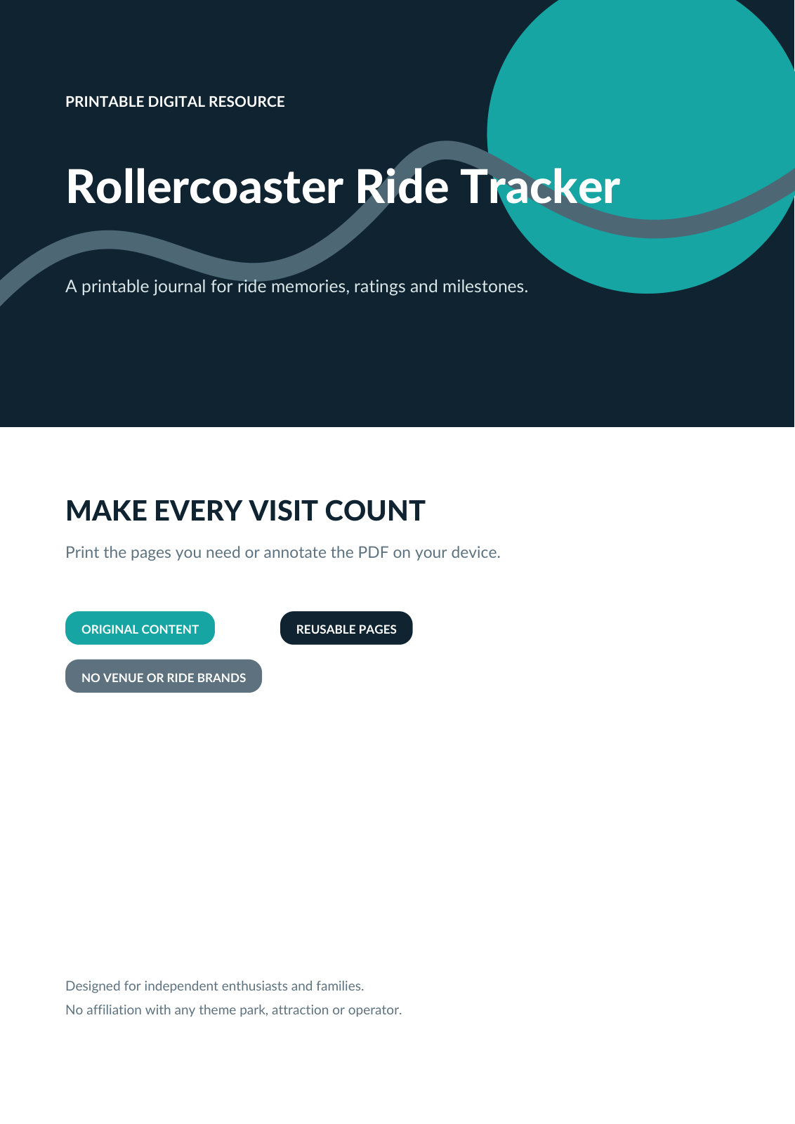 Rollercoaster Ride Tracker printable journal PDF