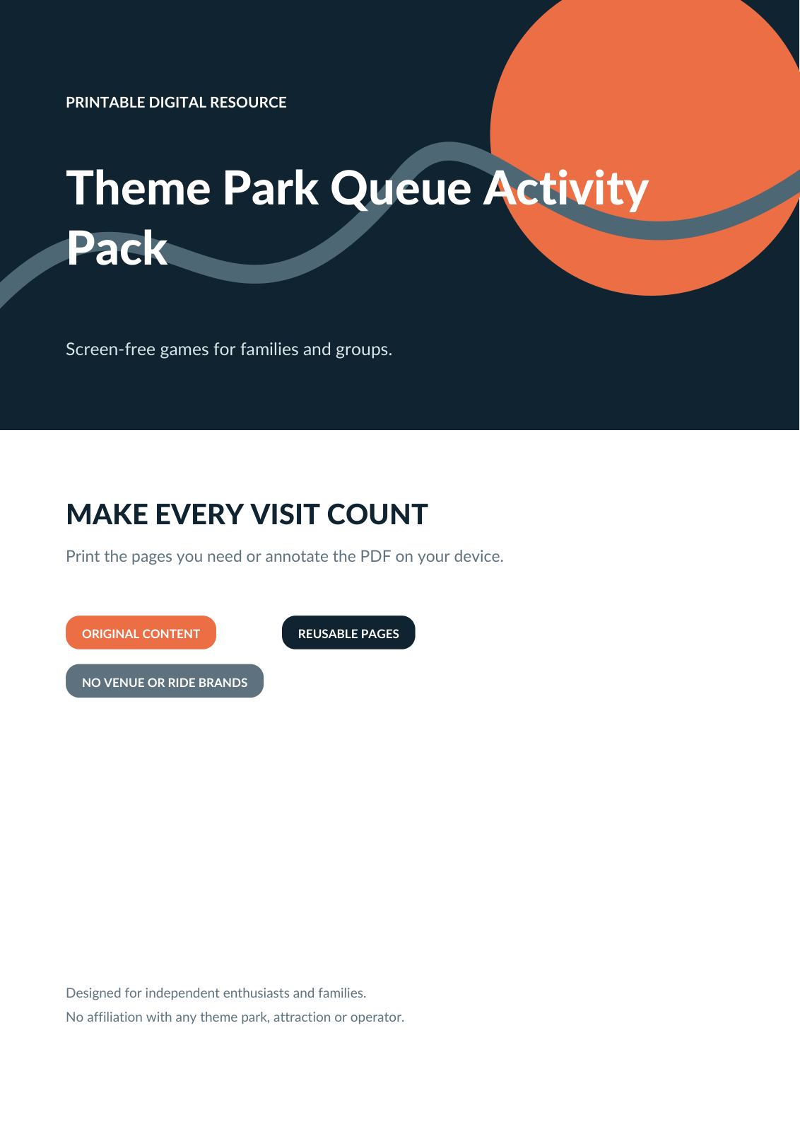 Theme Park Queue Activity Pack printable games PDF